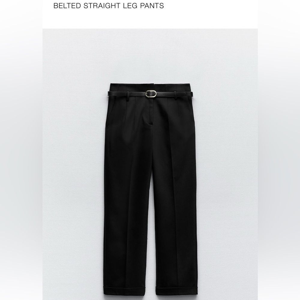 NWT Zara Belted Straight Leg Pants - Black L